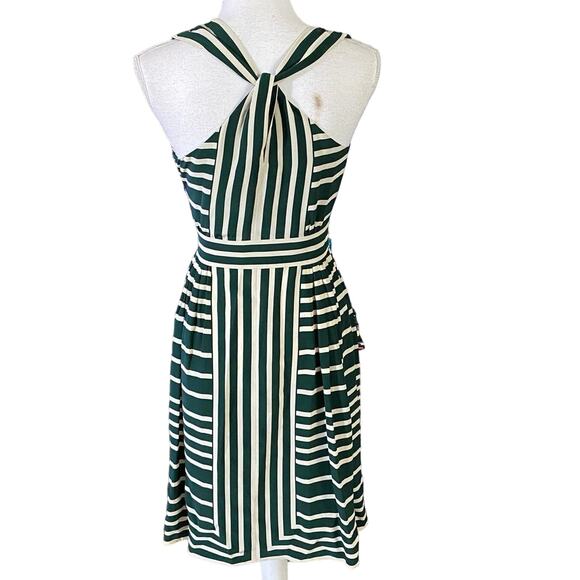 Whistles Size 2 Border Stripe Dress Silk Twist Back Fit & Flare V Neck - Picture 4 of 7